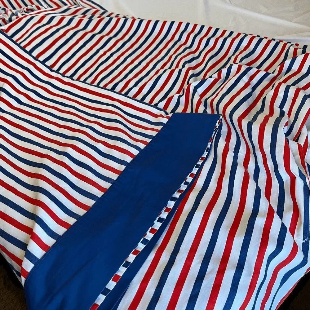 VTG Pequot Nautical Stripe Sheet Set Full Coastal Preppy USA Muslin